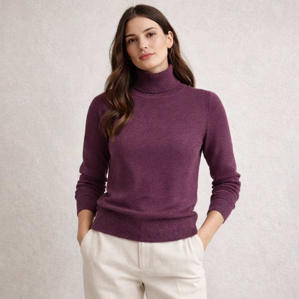 Kersh Cotton Turtleneck Sweater Sz S | Quiet Luxury Fine Knit Royal Purple